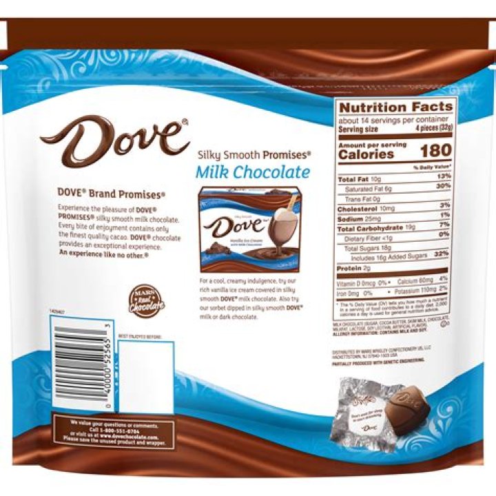 How many calories is one Dove chocolate?