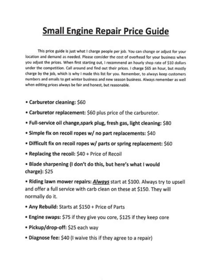 How much does small engine repair cost?