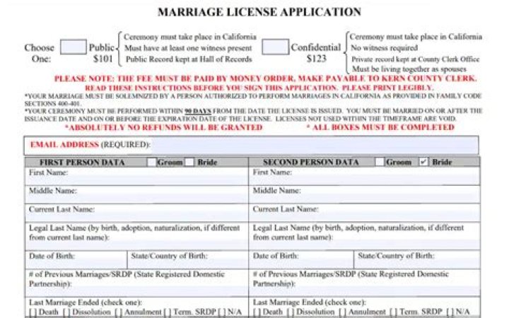 How much is a marriage license in Kern County?