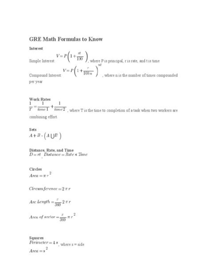 What math formulas should I know for the GRE?