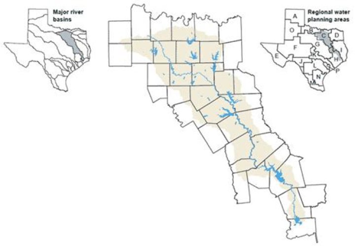 Where does the Trinity River basin end?