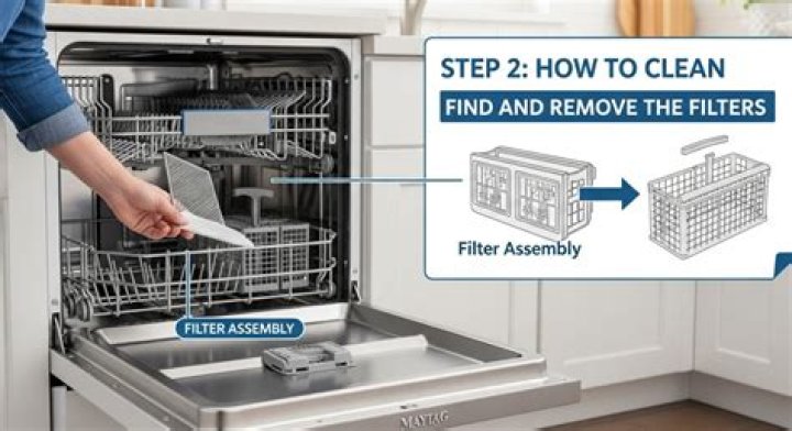Where is the filter on my Maytag quiet series 300 dishwasher?